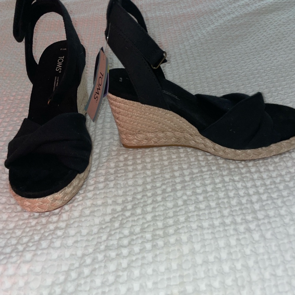 TOMS Black Espadrille Wedges - Picture 3 of 4